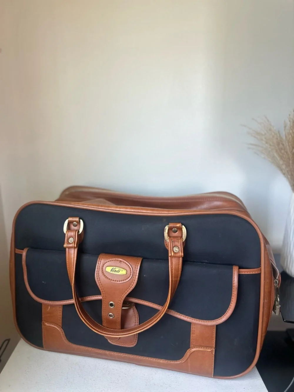 Vintage Black & Brown Travel Weekender Bag